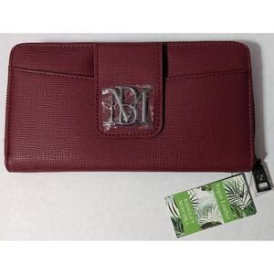 New BADGLEY MISCHKA Maroon Wine Zip-Around Purse Wallet Vegan Leather Flap